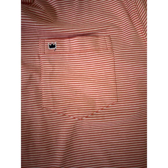 Crown & Ivy Motion Flex Soft Knit Polo Coral White Striped Men's Size Large - Picture 6 of 6